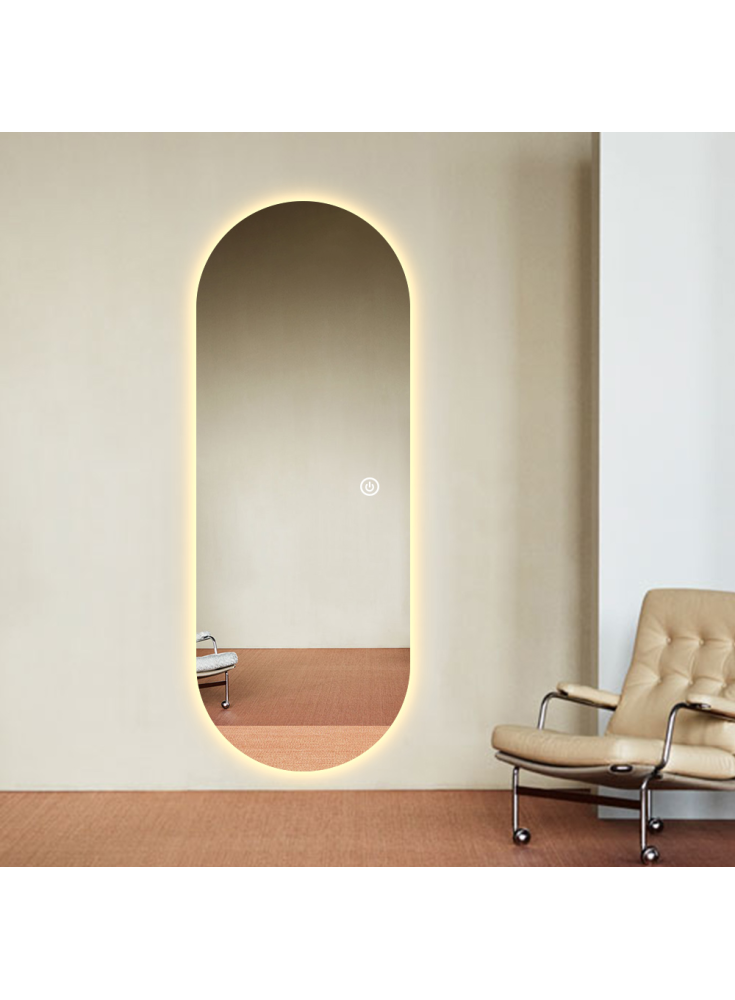Spegel Ida Oval 65x170 cm, med ljus. Designspegel som passar till hallen, sovrummet eller vardagsrummet.