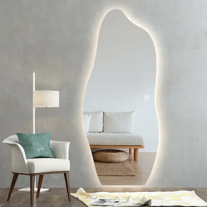 Asymmetrisk spegel med touch och belysning
