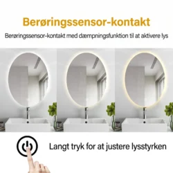 Koniseur badrumsspegel oval med LED och antidug- H70 x B50 cm